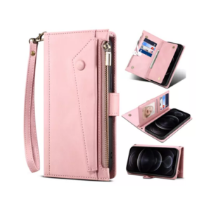 iPhone 15 Pro - ESEBLE&trade; Vegan-Læder Cover Etui M. Pung - Lyserød - ESEBLE