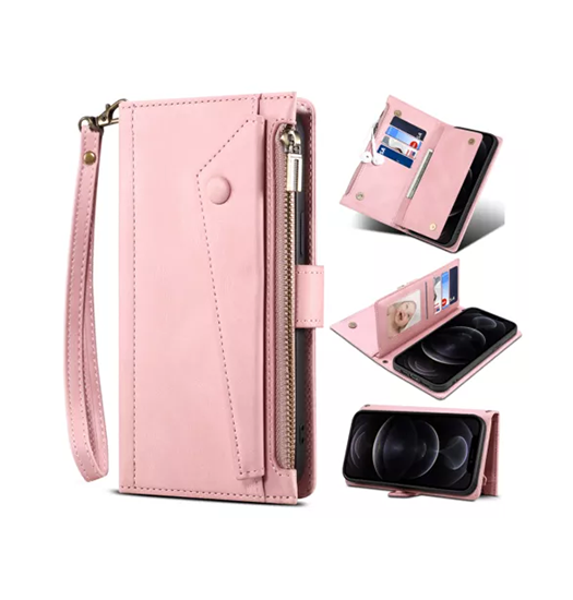 iPhone 13 Pro Max - ESEBLE™ Vegan-Læder Cover Etui M. Pung - Lyserød - ESEBLE