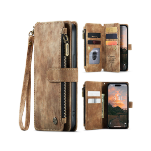 iPhone 14 - CaseMe&trade; Multifunktionel Læder Etui / Pung - Brun - CaseMe