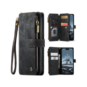 iPhone 15 Pro - CaseMe&trade; Multifunktionel Læder Etui / Pung - Sort - CaseMe