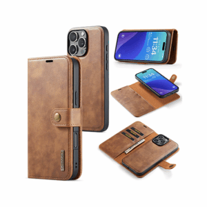 iPhone 15 Pro Max - DG.MING&trade; Vintage 2-i-1 Læder Etui M. Cover - Brun - DG.MING&trade;