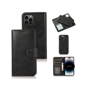 iPhone 15 Pro - Vintage 2-i-1 Læder Etui M. Aftageligt Cover - Sort/Grå - Vintage