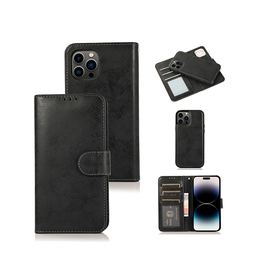 iPhone 15 Pro - Vintage 2-i-1 Læder Etui M. Aftageligt Cover - Sort/Grå - Vintage