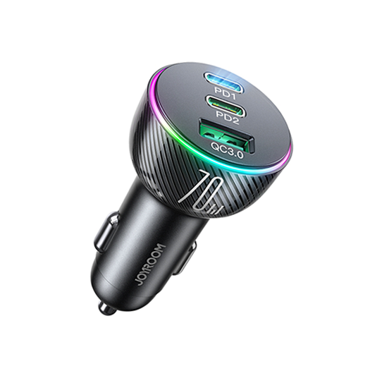 JOYROOM™ | 3 Port USB Oplader Til Bil - 70W - Sort - JOYROOM