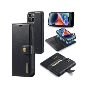 iPhone 14 Plus - DG.MING&trade; Vintage 2-i-1 Læder Etui M. Cover - Sort - DG.MING&trade;