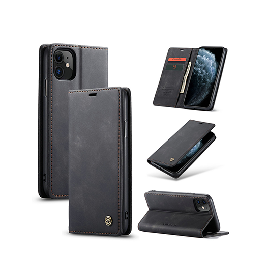 iPhone 11 - CaseMe™ Noble Læder Etui / Pung - Sort - CaseMe
