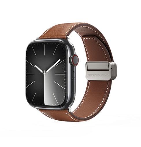Apple Watch (42/44/SE/45/46/49mm) - DUX DUCIS® M-Buckle Ægte Læder Rem - Brun - DUX DUCIS