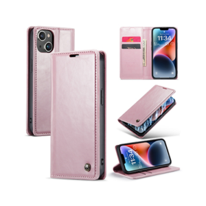 iPhone 15 Plus - CaseMe&trade; Oil Wax Læder Flipcover - Rose - CaseMe
