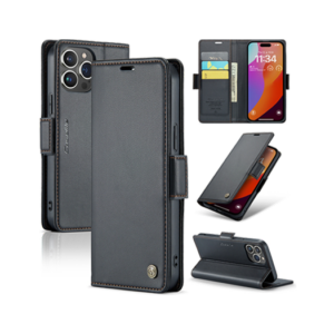 iPhone 15 Pro Max- CaseMe&trade; Neo Læder Cover / Pung - Sort - CaseMe