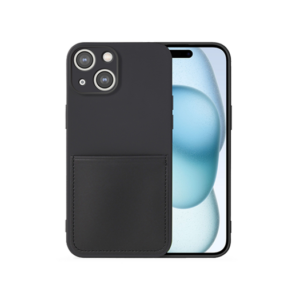 iPhone 15 Plus - Deluxe&trade; Soft Touch Silikone Cover M. Kortholder- Sort - DeluxeCovers