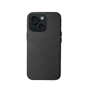 iPhone 15 Plus - Grain Læder Bagside Cover - Sort - DeluxeCovers