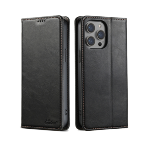 iPhone 14 Pro Max - Suteni® Heritage Oil Læder Flipcover - Sort - Suteni