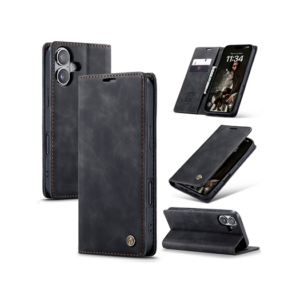 iPhone 16 Plus - CaseMe&trade; Noble Læder Etui/Pung - Sort - CaseMe