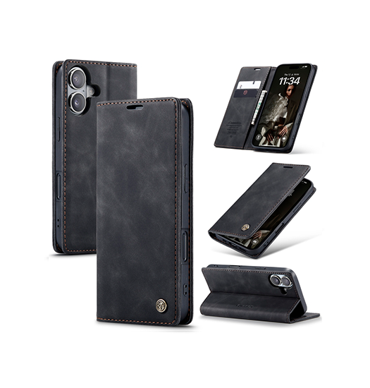 iPhone 16 Plus - CaseMe™ Noble Læder Etui/Pung - Sort - CaseMe
