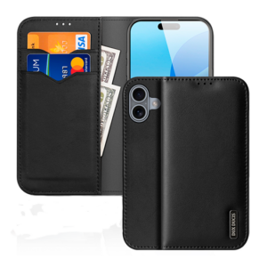 iPhone 16 - DUX DUCIS® Ægte Læder Etui M. Kortholder - Sort - DUX DUCIS