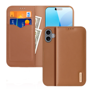 iPhone 16 Plus - DUX DUCIS® Ægte Læder Etui M. Kortholder - Brun - DUX DUCIS