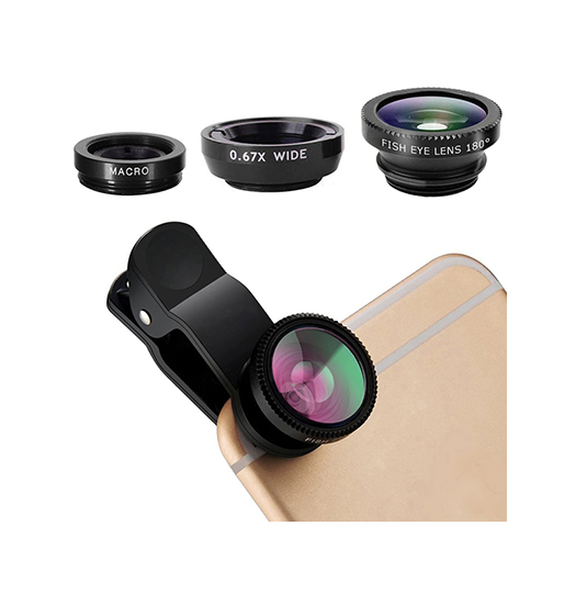 Linse / Objektiv Kit til Mobil & iPhone - 3-i-1 - Sort - DeluxeCovers